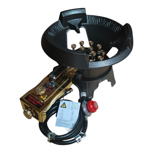 High Pressure Gas Wok Burner Stove 15 Jet Turbo Pin Hose &Regulator AusApproved